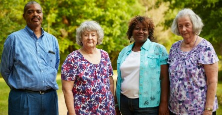 L-R: Benjamin Eaton, 57, Mary Schaeffer, 70, Esther Calhoun, 53, and Ellis Long, 74, stand for a portrait in Uniontown, Ala on May 27, 2016. The four are being sued by a local landfill operator for complaining on a Facebook page about pollutants from the landfill.