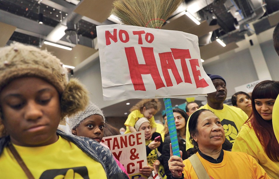 Demonstrators gather for a rally supporting immigrant rights, Saturday, Jan. 14, 2017 in Chicago. Immigrant rights advocates are planning demonstrations across the country in what they're calling a 