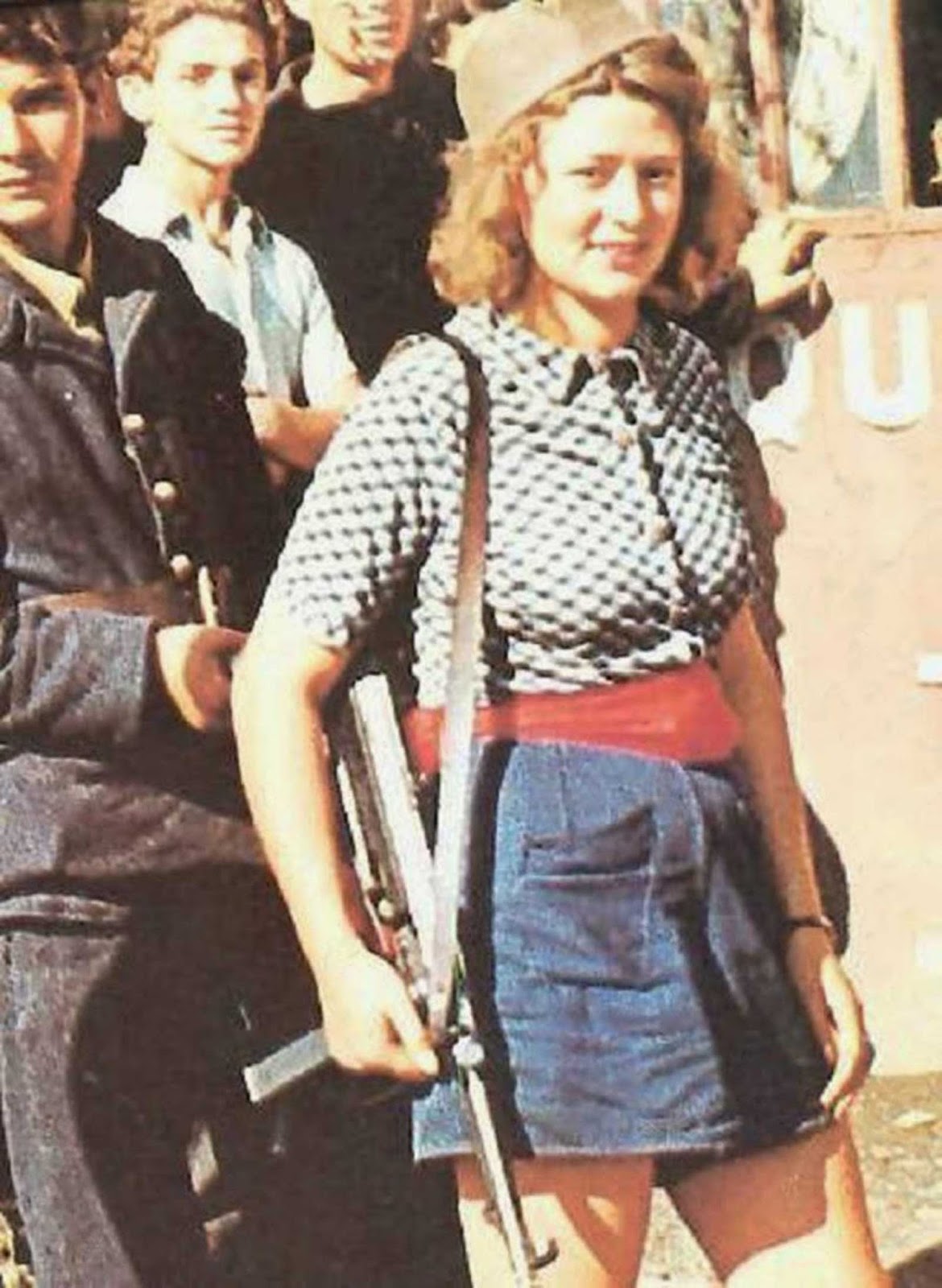 Simone Segouin in George Stevens’s 1944 film. It immortalises an 18-year-old Simone shortly after she helped capture 25 German soldiers in her home village of Thivars, south west of Paris.